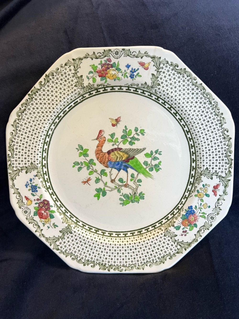 Antique Cauldon Porcelain Bird and Floral Plate (1880-1920)